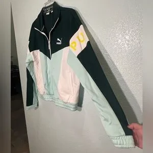Puma Jackets Coats Puma Xtg Womens Dark Green Seafoam Old School Style Track Jacket Size M Poshmark